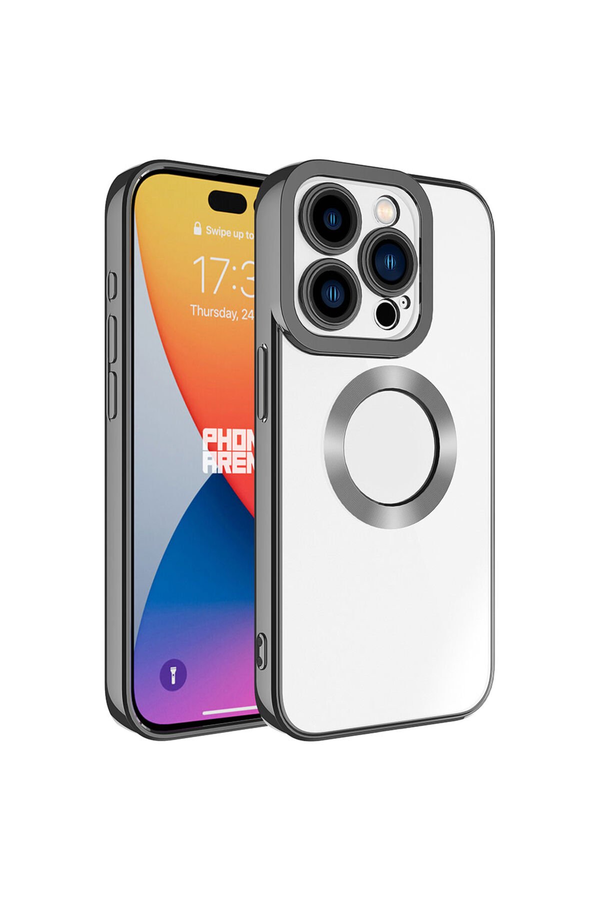 iPhone 15 Pro Uyumlu Kamera Korumalı Logo Gösteren BSAY Omega Kılıf-Midnight Koyu Gri