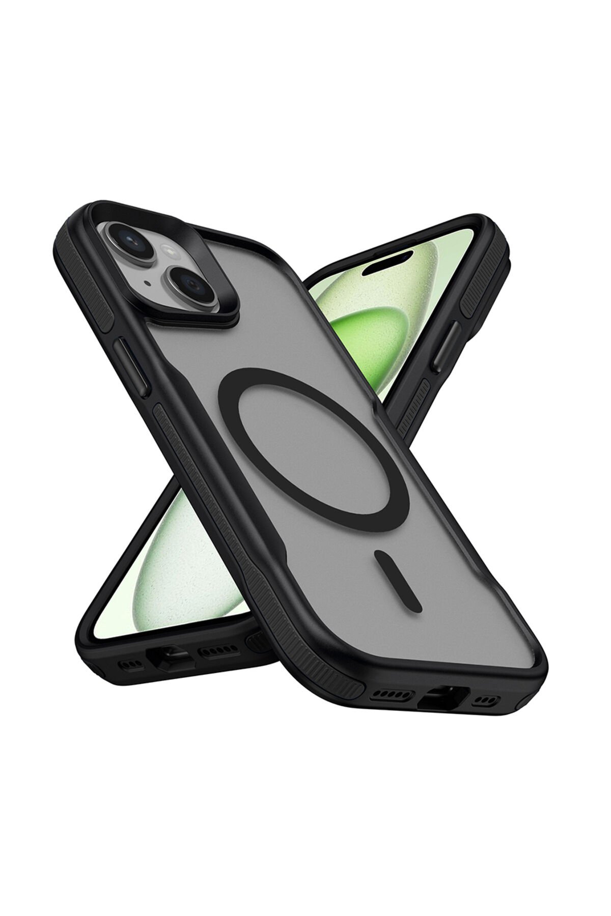 iPhone 14 Pro Uyumlu Magsafe Şarj Özellikli Renkli Kenar Airbag Şeritli BSAY Lamer Kapak-Siyah Siyah