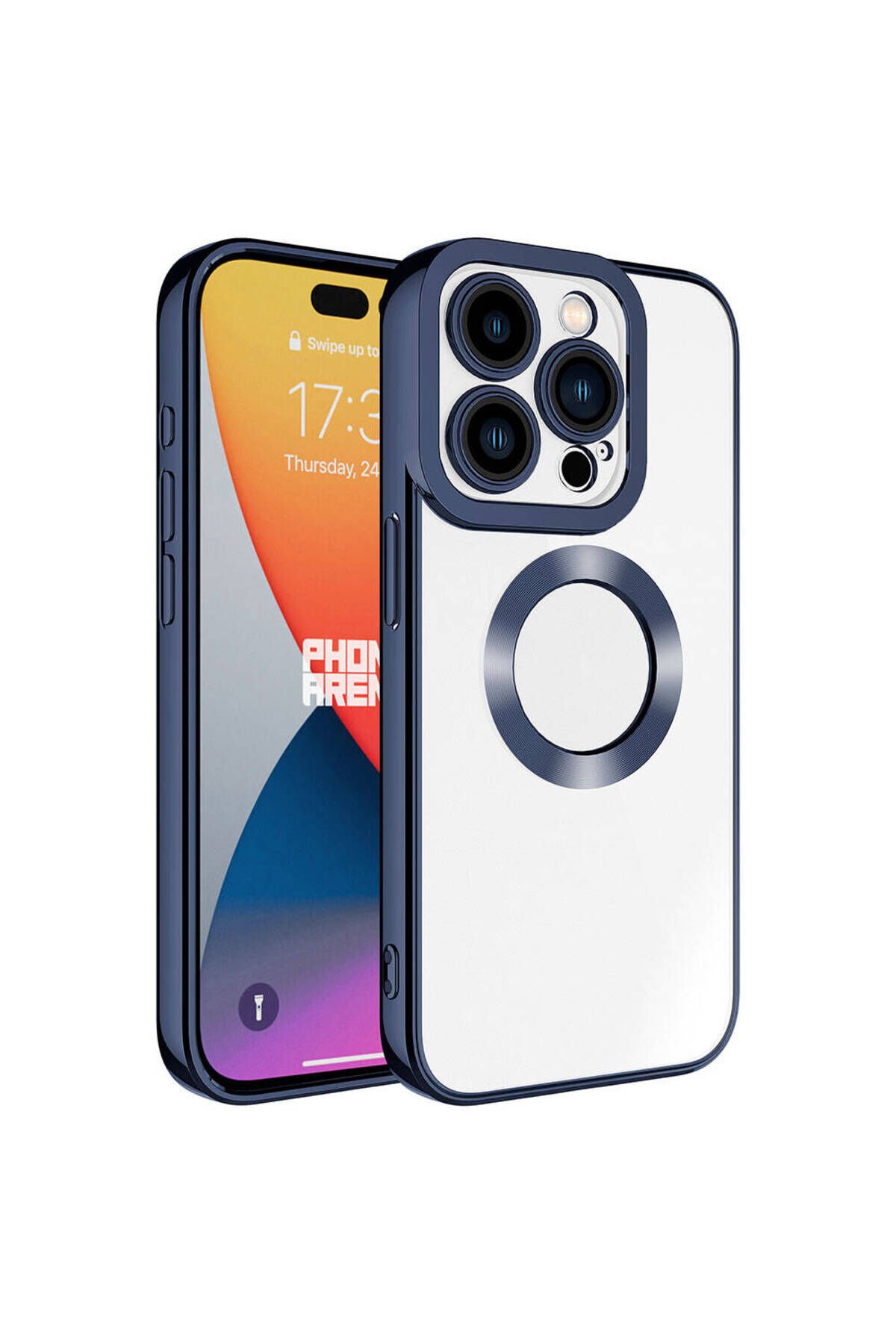 iPhone 15 Pro Uyumlu Kamera Korumalı Logo Gösteren BSAY Omega Kılıf-Midnight Lacivert
