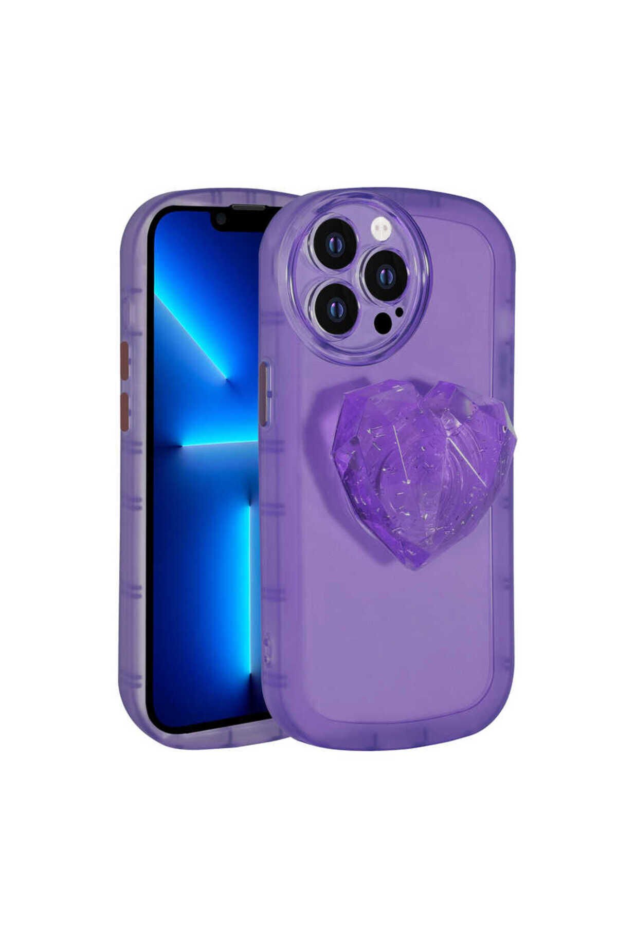 iPhone 12 Pro Max Uyumlu Kamera Korumalı Pop Soketli Renkli BSAY Ofro Kılıf-Sarı Mor