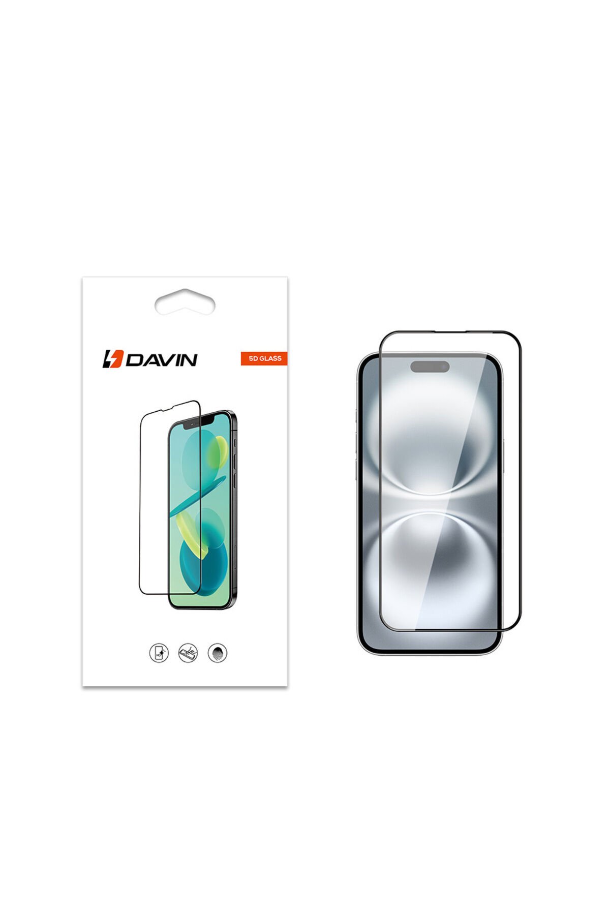 iPhone 16 Davin 5D Cam Ekran Koruyucu - Siyah