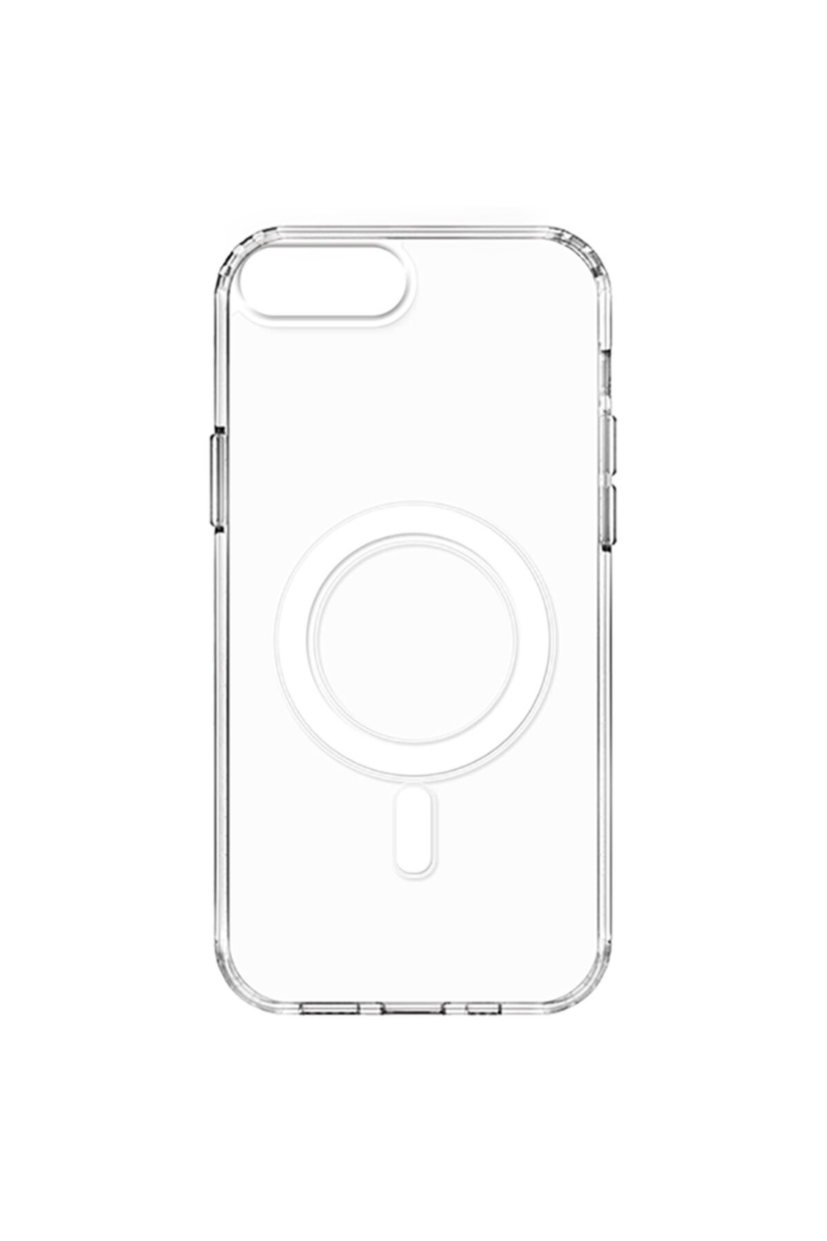 iPhone 8 Plus Kılıf Magsafe Şarj Özellikli Şeffaf Sert PC BSAY Embos Kapak - Renksiz