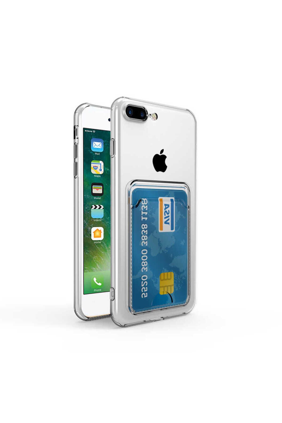 iPhone 7 Kılıf Kartlıklı Şeffaf BSAY Setra Clear Silikon Kapak - Renksiz Renksiz