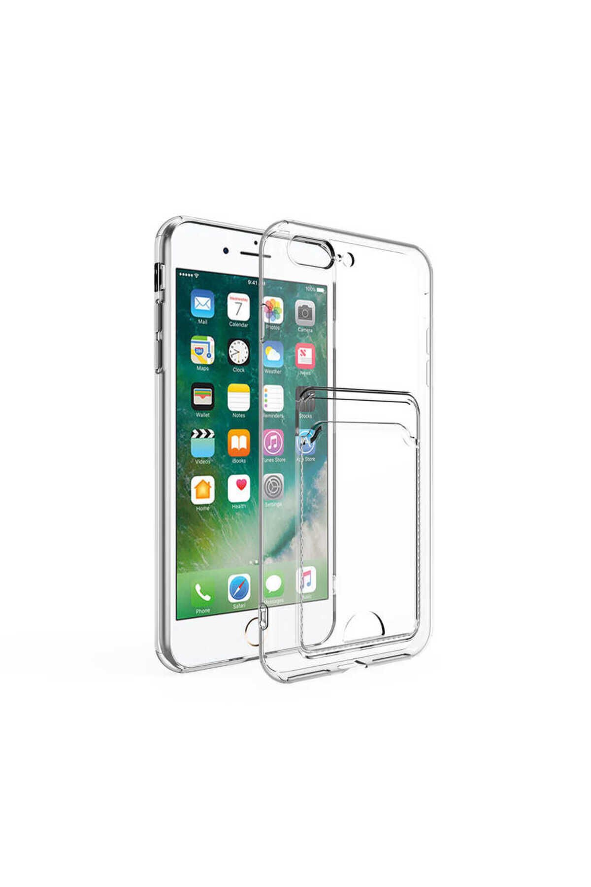 iPhone 7 Kılıf Kartlıklı Şeffaf BSAY Setra Clear Silikon Kapak - Renksiz Renksiz