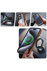 iPhone 15 Pro Uyumlu Magsafe Şarj Özellikli Renkli Kenar Airbag Şeritli BSAY Lamer Kapak-Siyah Siyah