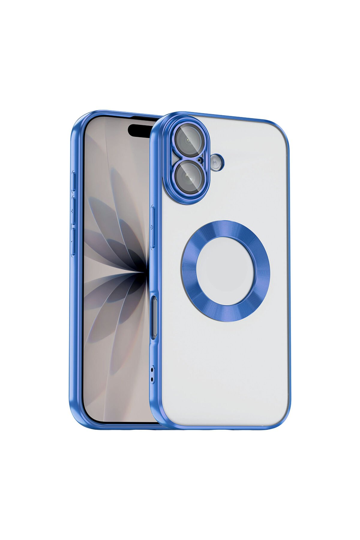 iPhone 17 Kılıf Kamera Korumalı Logo Gösteren BSAY Omega Kapak - Mavi