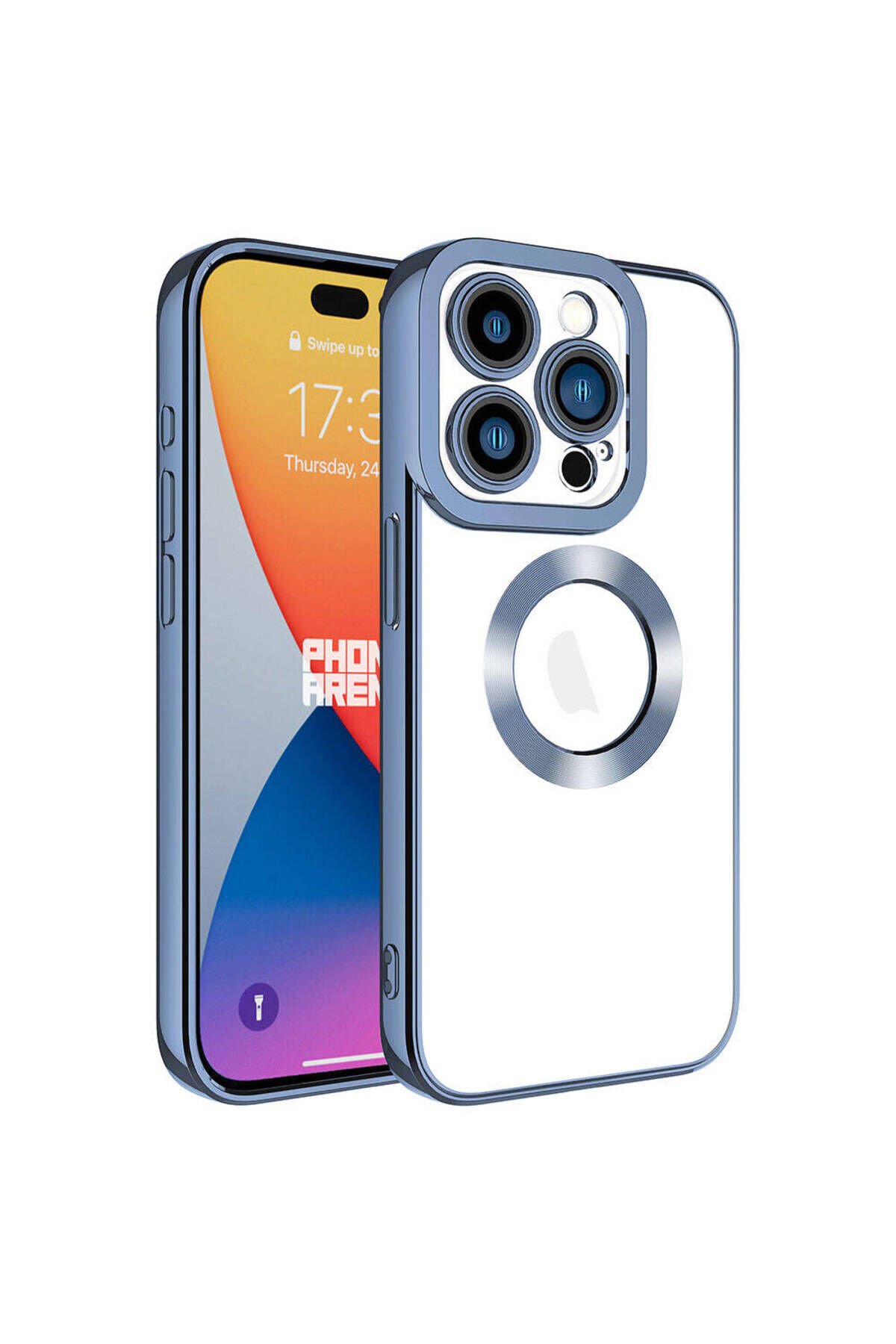 iPhone 15 Pro Max Uyumlu Kamera Korumalı Logo Gösteren BSAY Omega Kılıf-Lacivert Sierra Mavi