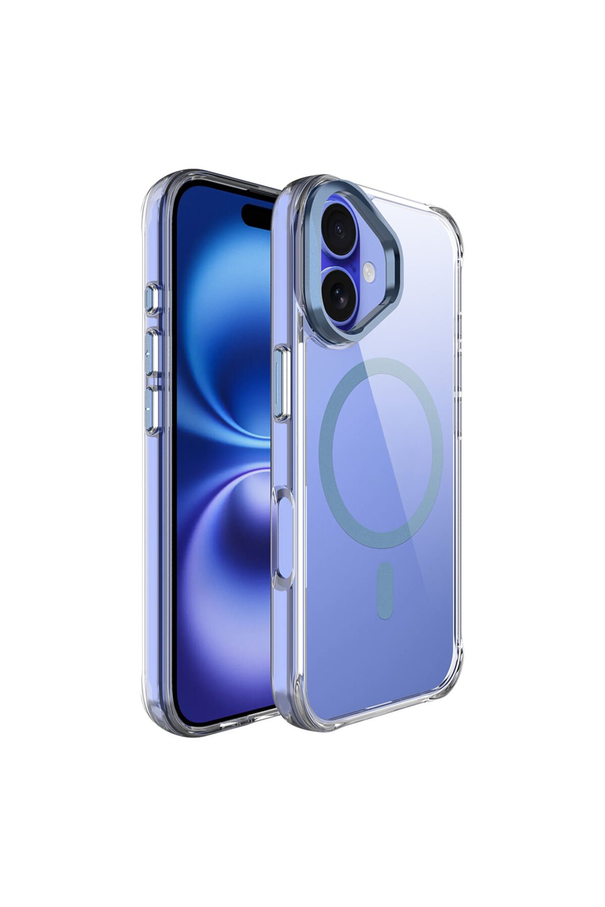 iPhone 17 Kılıf M-safe Şarj Özellikli Airbagli Kamera Standlı BSAY Azor Kapak - Lacivert