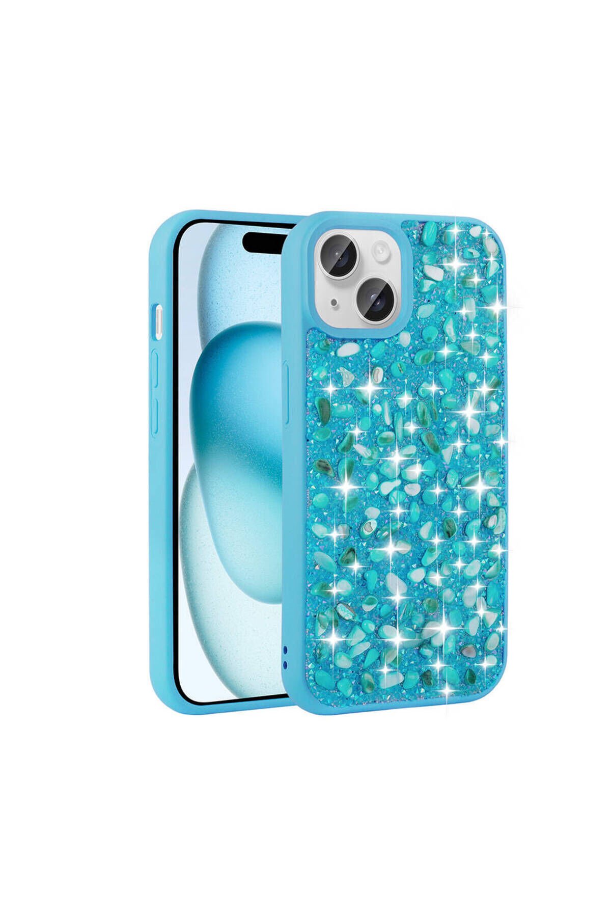 iPhone 15 Kılıf Parlak Taşlı Tasarım KLFK Linea Kapak - Açık Yeşil Açık Yeşil