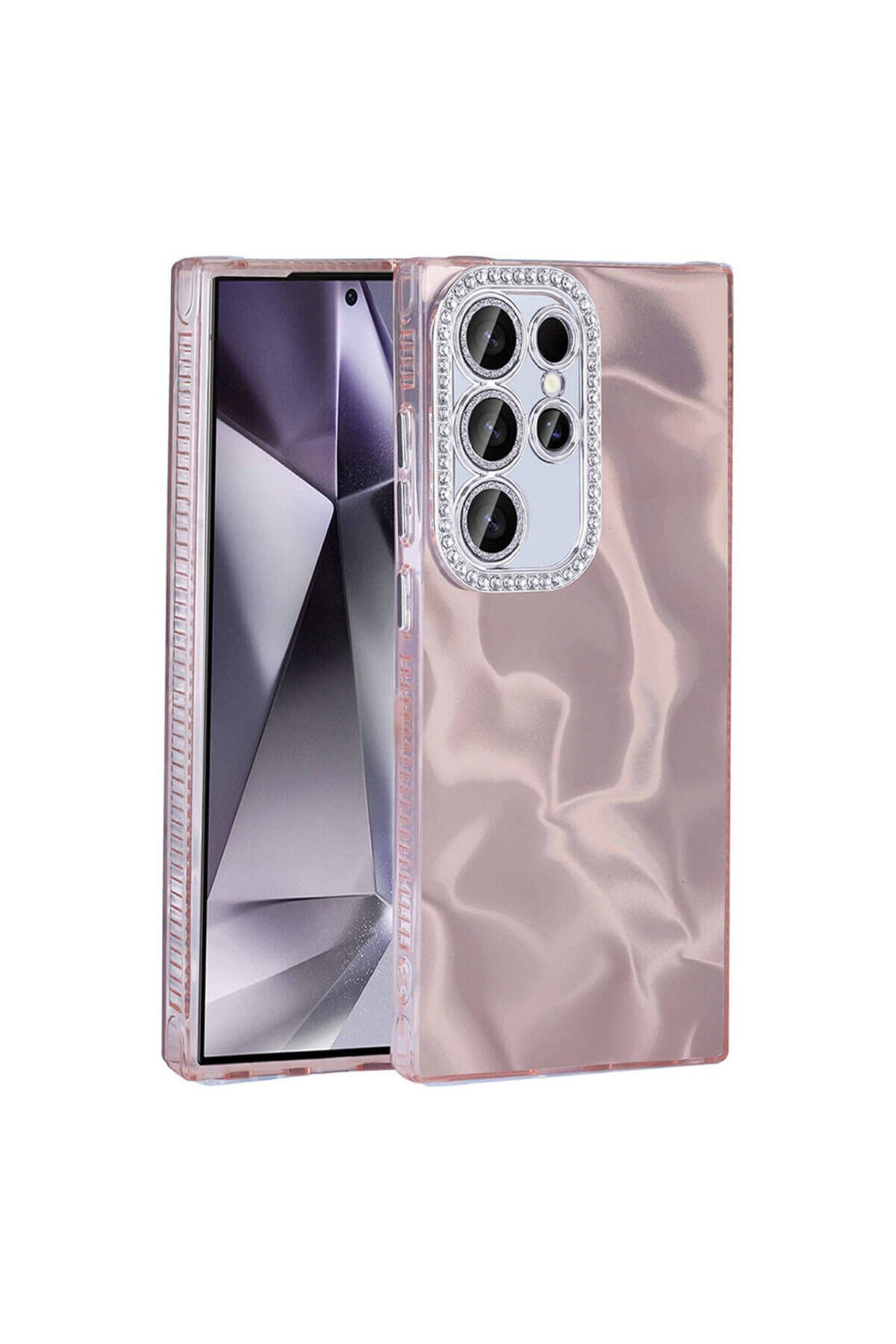Galaxy S23 Ultra Kılıf Airbagli Parlak Taş Detay Tasarımlı BSAY Esila Kapak - Pembe