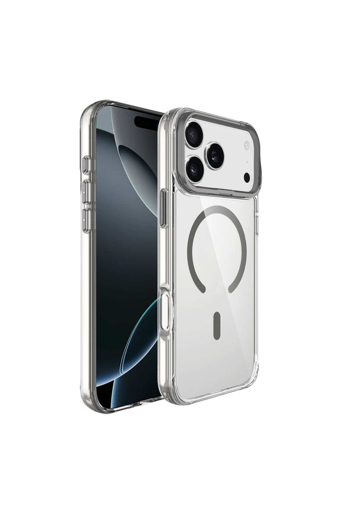 iPhone 17 Pro Kılıf M-safe Şarj Özellikli Airbagli Kamera Standlı BSAY Azor Kapak - Koyu Gri