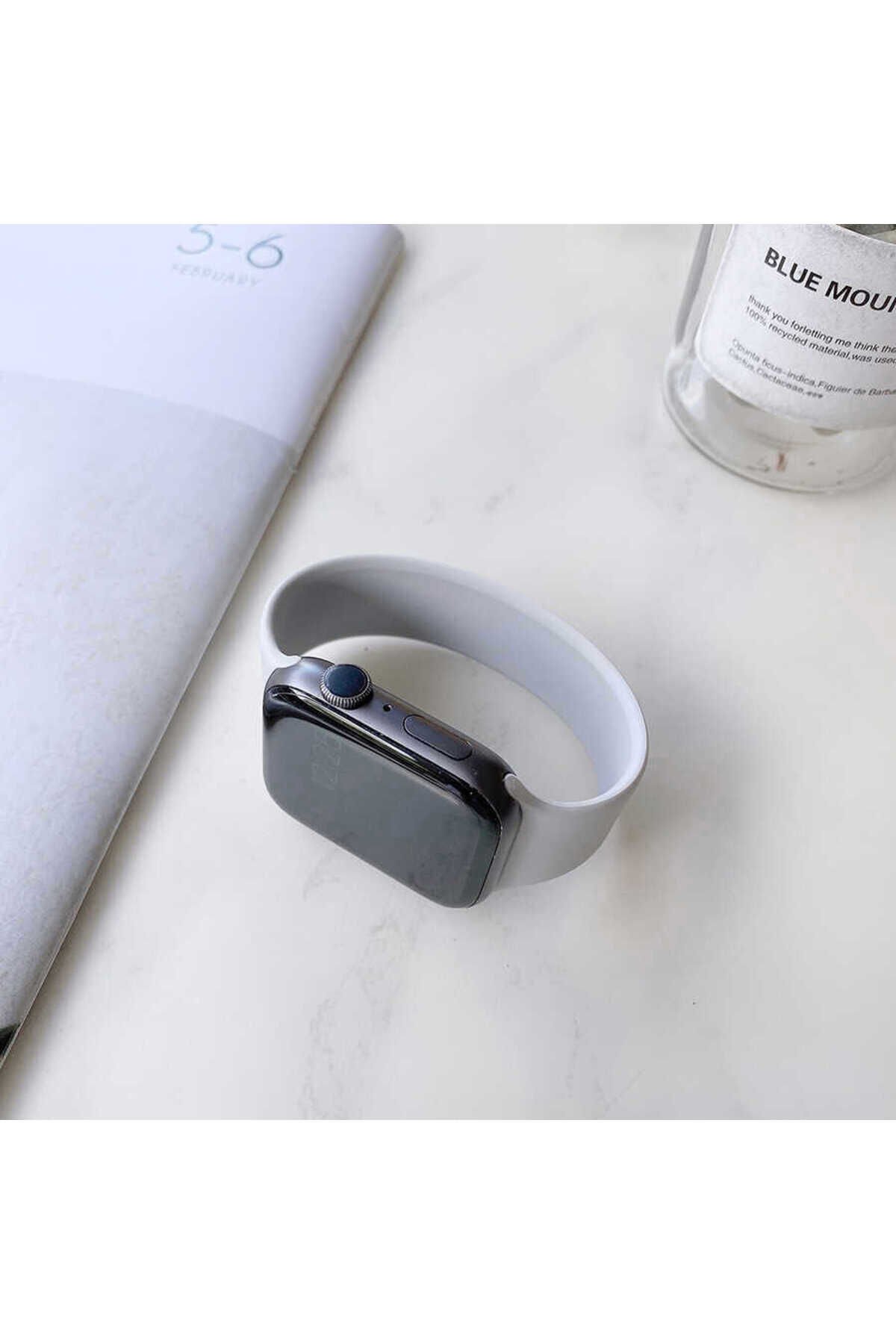 Watch 42mm Uyumlu KRD-31 Solo Loop Medium BSAY Kordon-Beyaz Gri