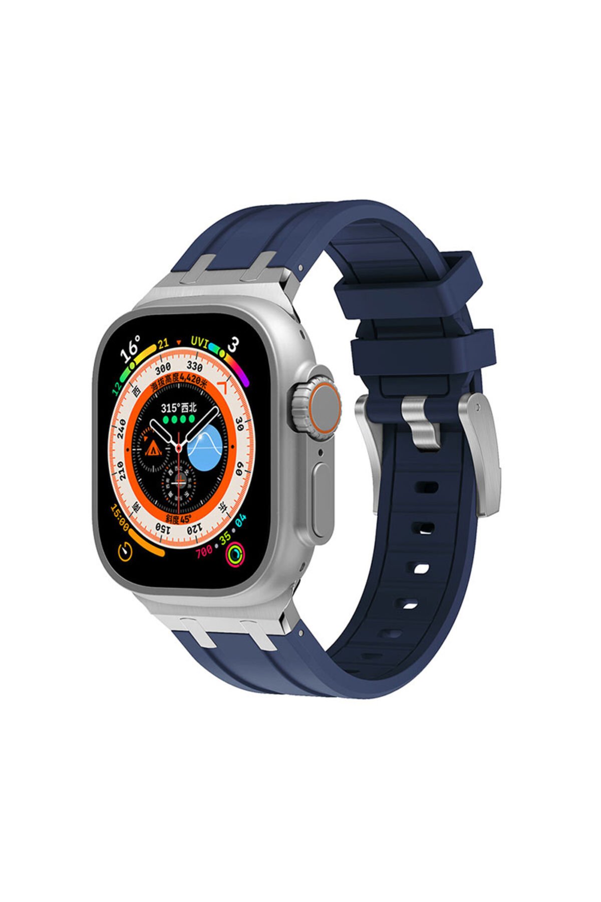 Watch 44mm Uyumlu KRD-89 Uyumlu BSAY Kordon-Gümüş Beyaz
