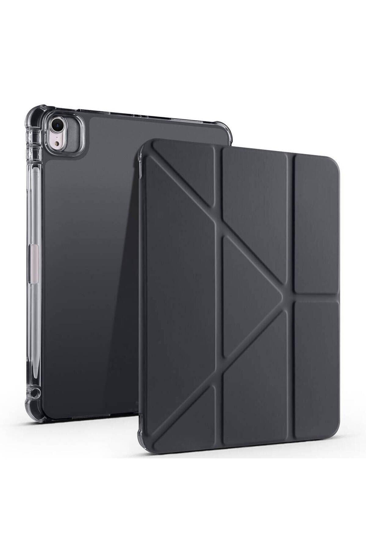 iPad Air 11 2025 M3 Kılıf BSAY Tri Folding Kalem Bölmeli Standlı Kılıf - Siyah Siyah