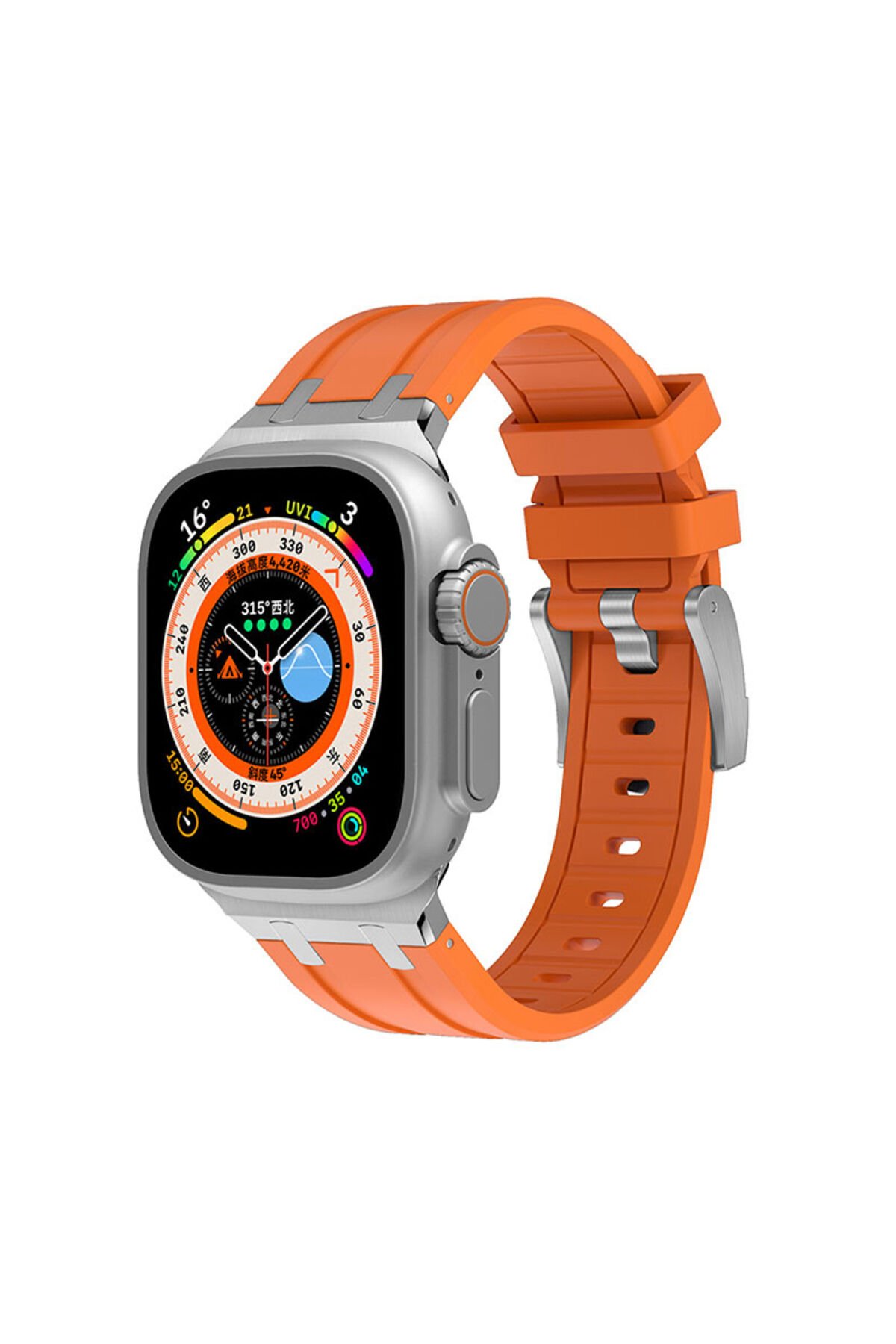 Watch 44mm Uyumlu KRD-89 Uyumlu BSAY Kordon-Gümüş Turuncu