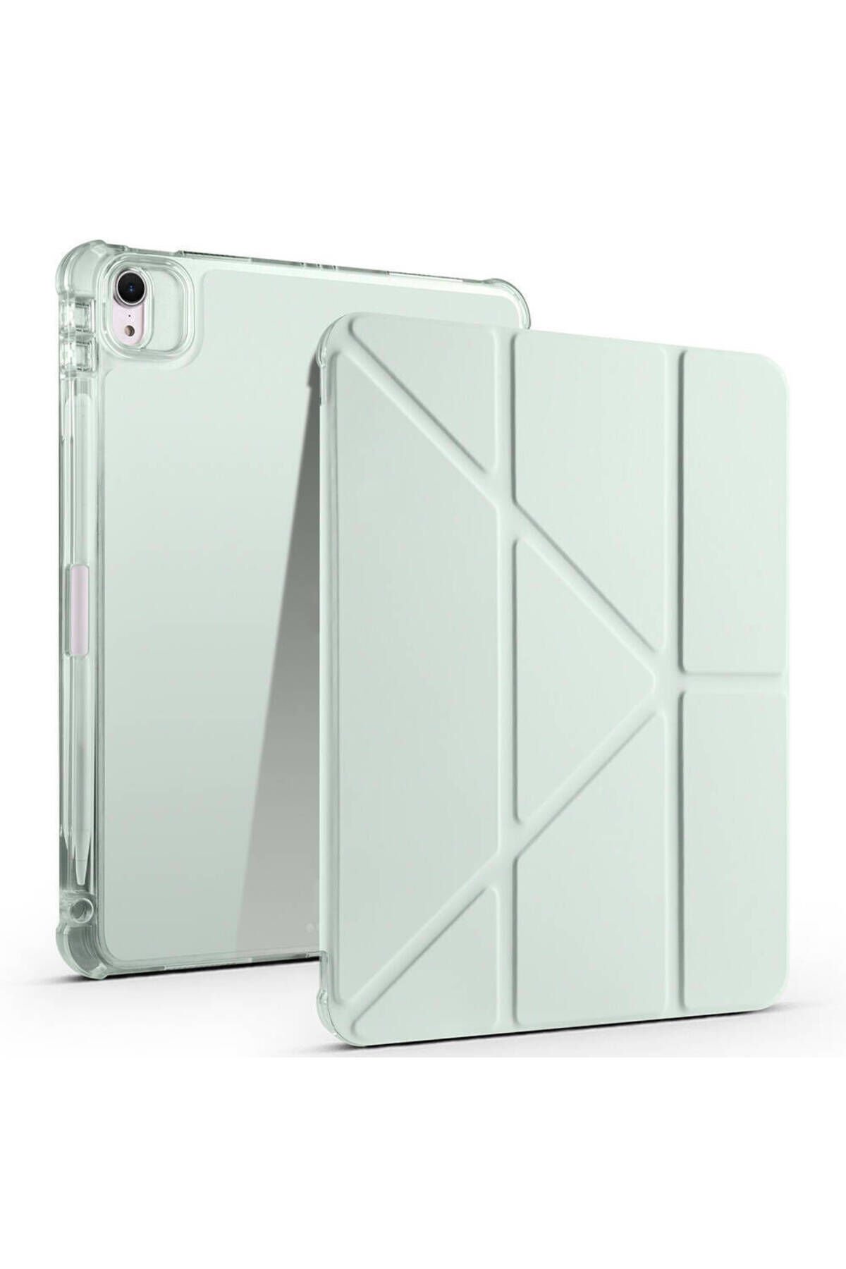 iPad Air 11 2025 M3 Kılıf BSAY Tri Folding Kalem Bölmeli Standlı Kılıf - Siyah Açık Yeşil